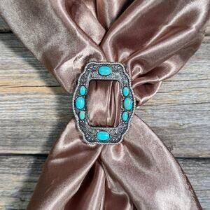 Antiqued Silver with Turquoise Western Scallop Scarf Slide or Tee Clip